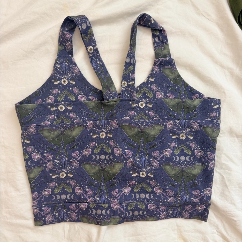 Loverly Goods Floral Moth Butterfly Mushroom Moon Print Crop Top